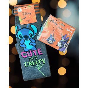 Disney Halloween Minnie Mouse Witch Earrings & Stitch Cute but Creepy Knee Socks